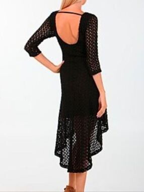 VENUS Free People Black Crochet High-Low Witchy Boho Dress XS S